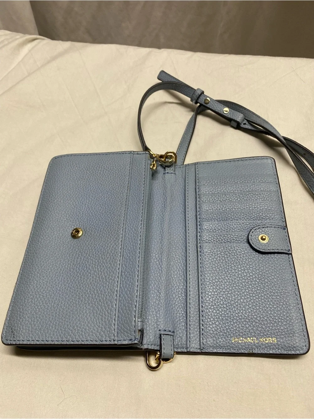 MK Mott Convertible Leather Wallet Crossbody Clutch - Chambray Blue